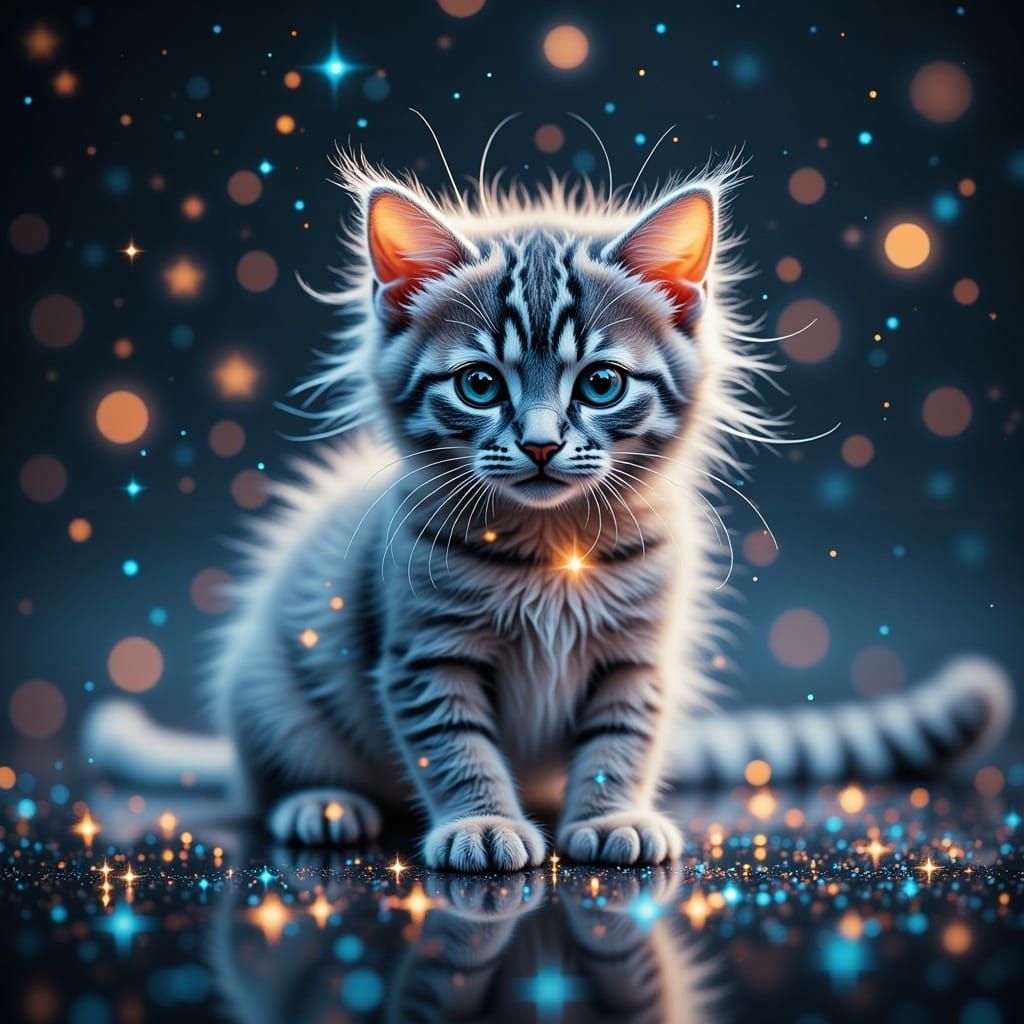 Cyberpunk Kitten with Glowing Circuitry and Sparkles