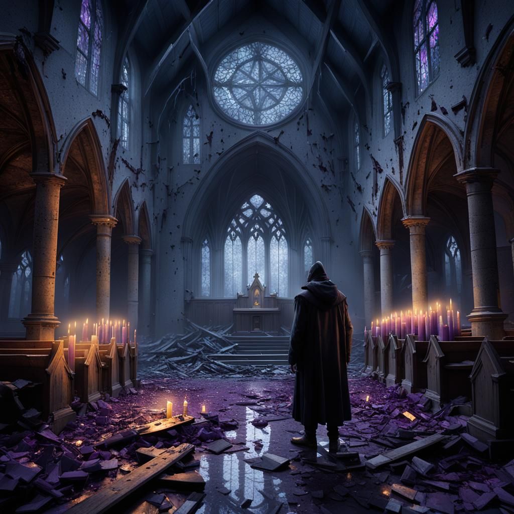 Dark Fantasy Figure at Abandoned Church