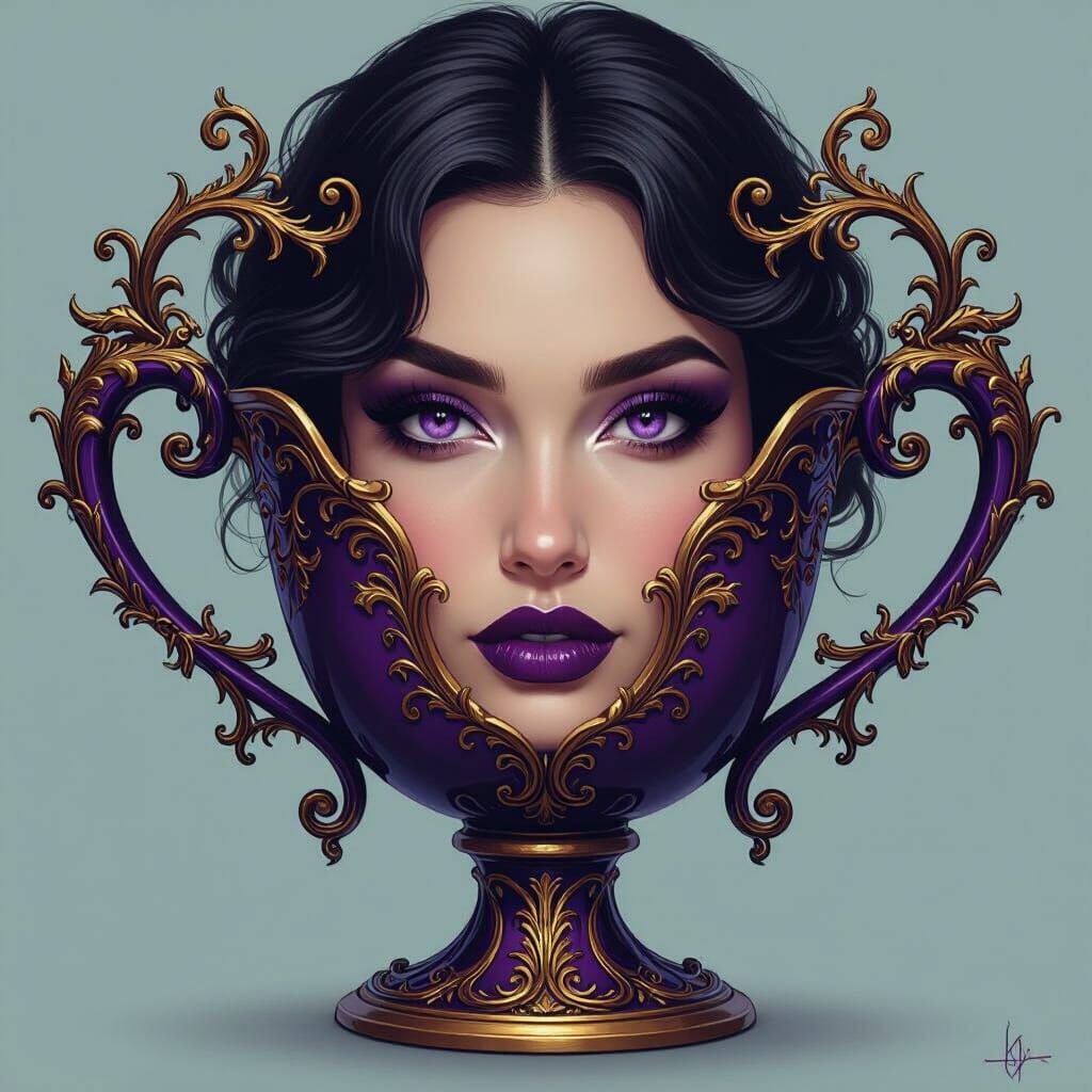 Woman's Face Emerges from Ornate Goblet