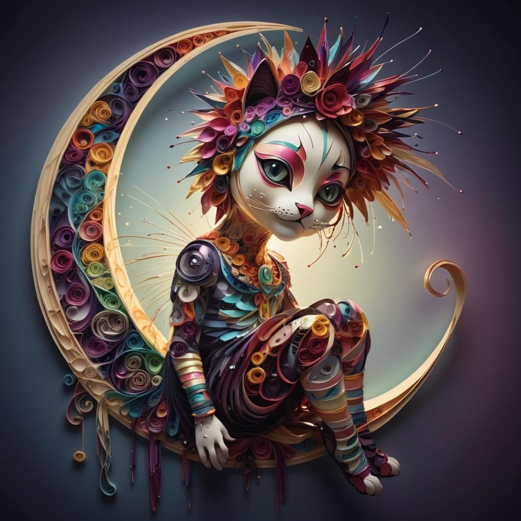 Humanoid Cat in Vibrant Quilling Art, 8K