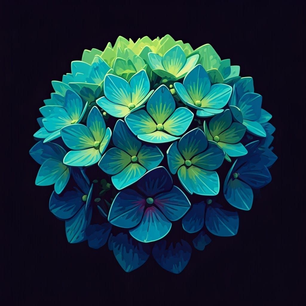 Electric Blue Hydrangea Zombie Blooms in a Dark, 8-Bit Unive...
