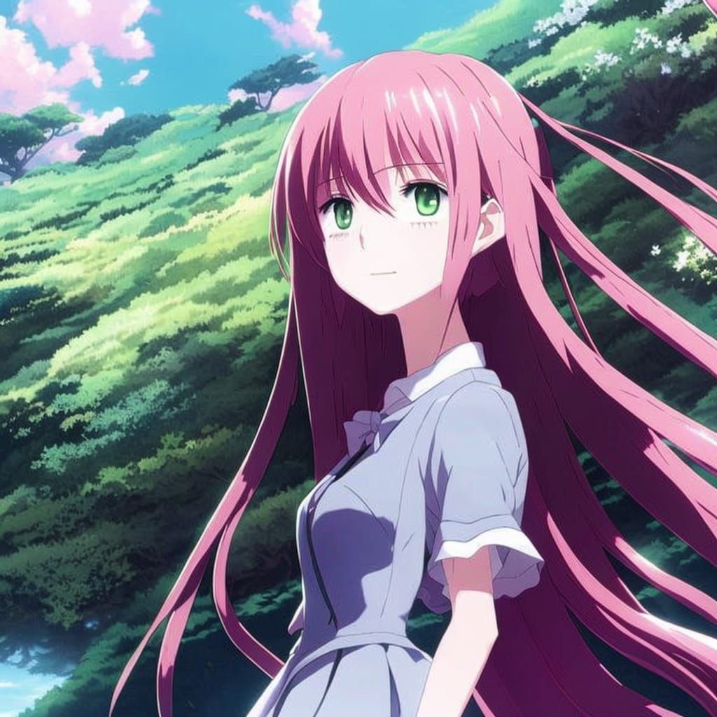 Pink-Haired Girl Portrait in Anime Key Visual Style