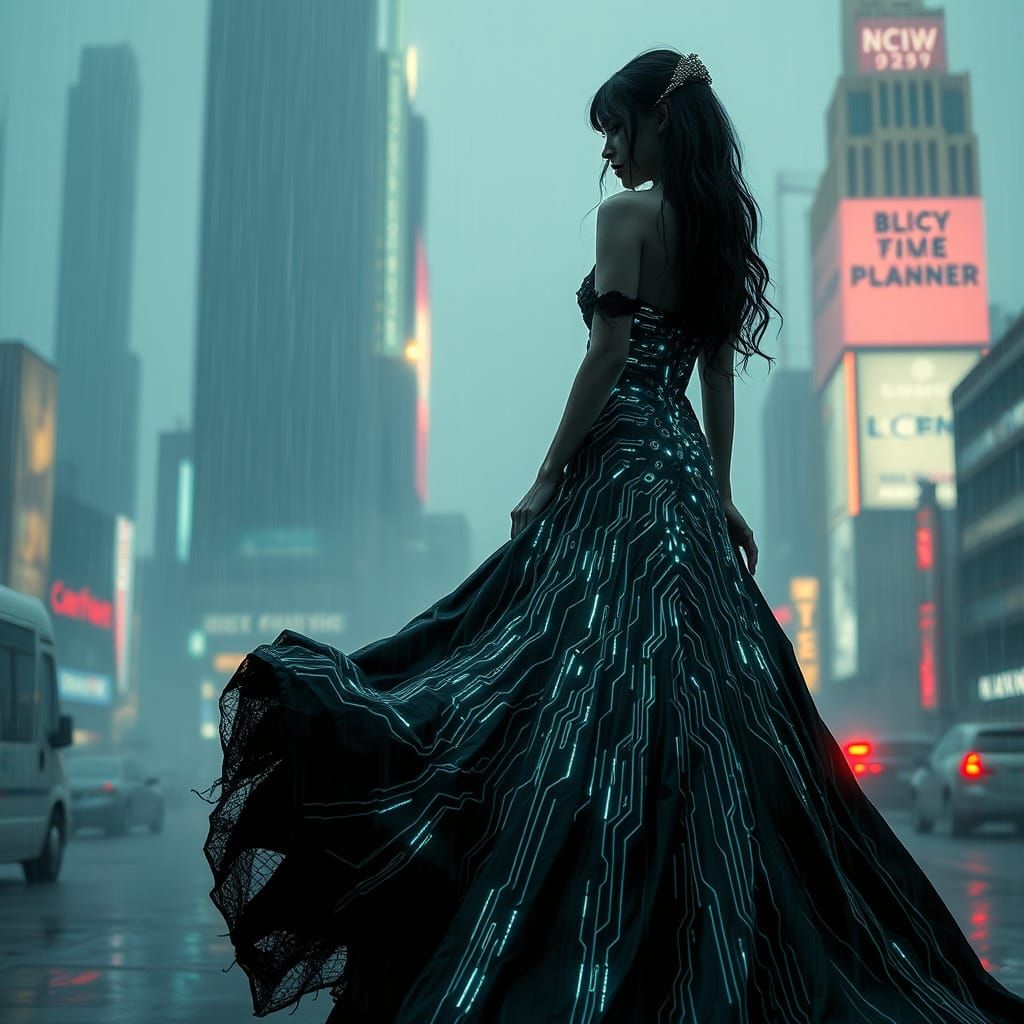 Cyberpunk Princess in Dystopian Ruins