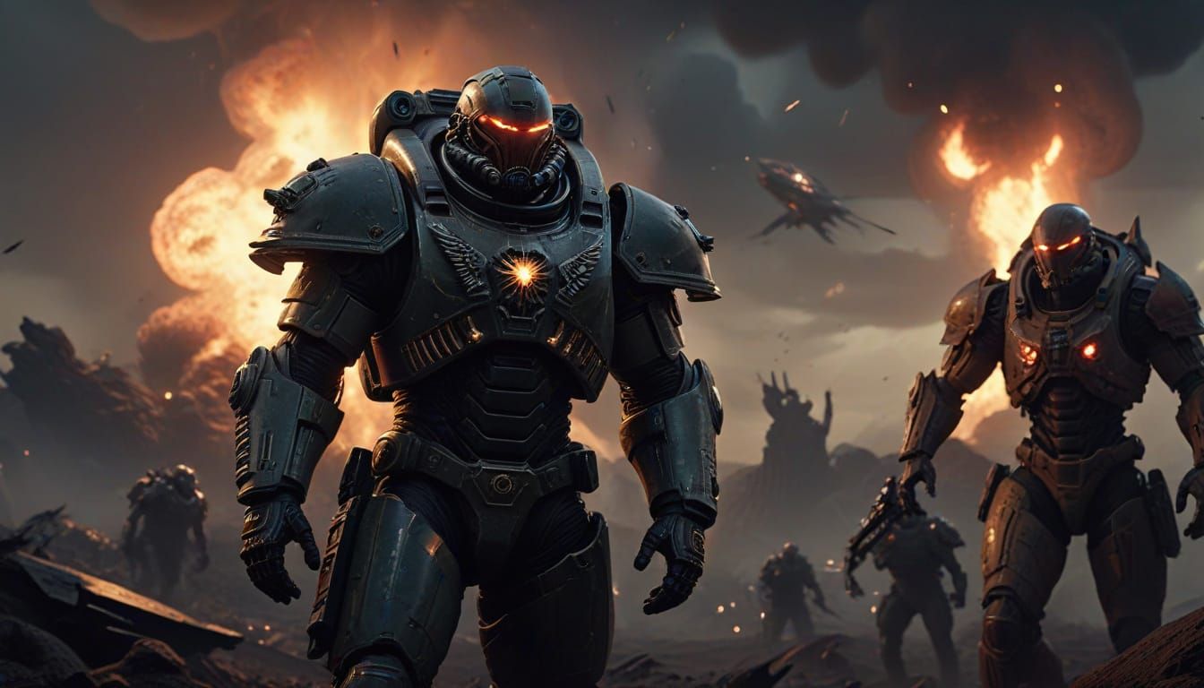 Battle-Ready Space Marines Stand Tall Against Alien Horde