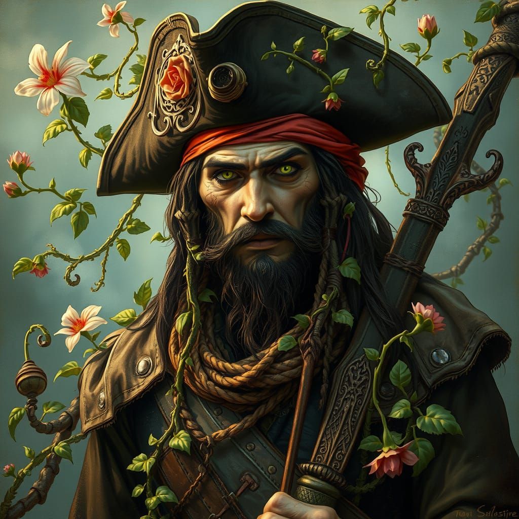 Pirate Surrounded by Verdant Whimsy
