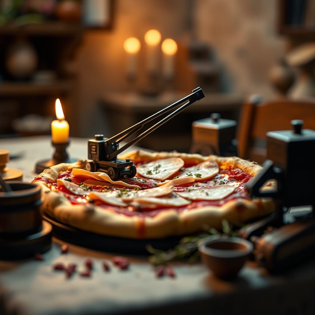 Miniature Construction Crews Building Parma Ham Pizza