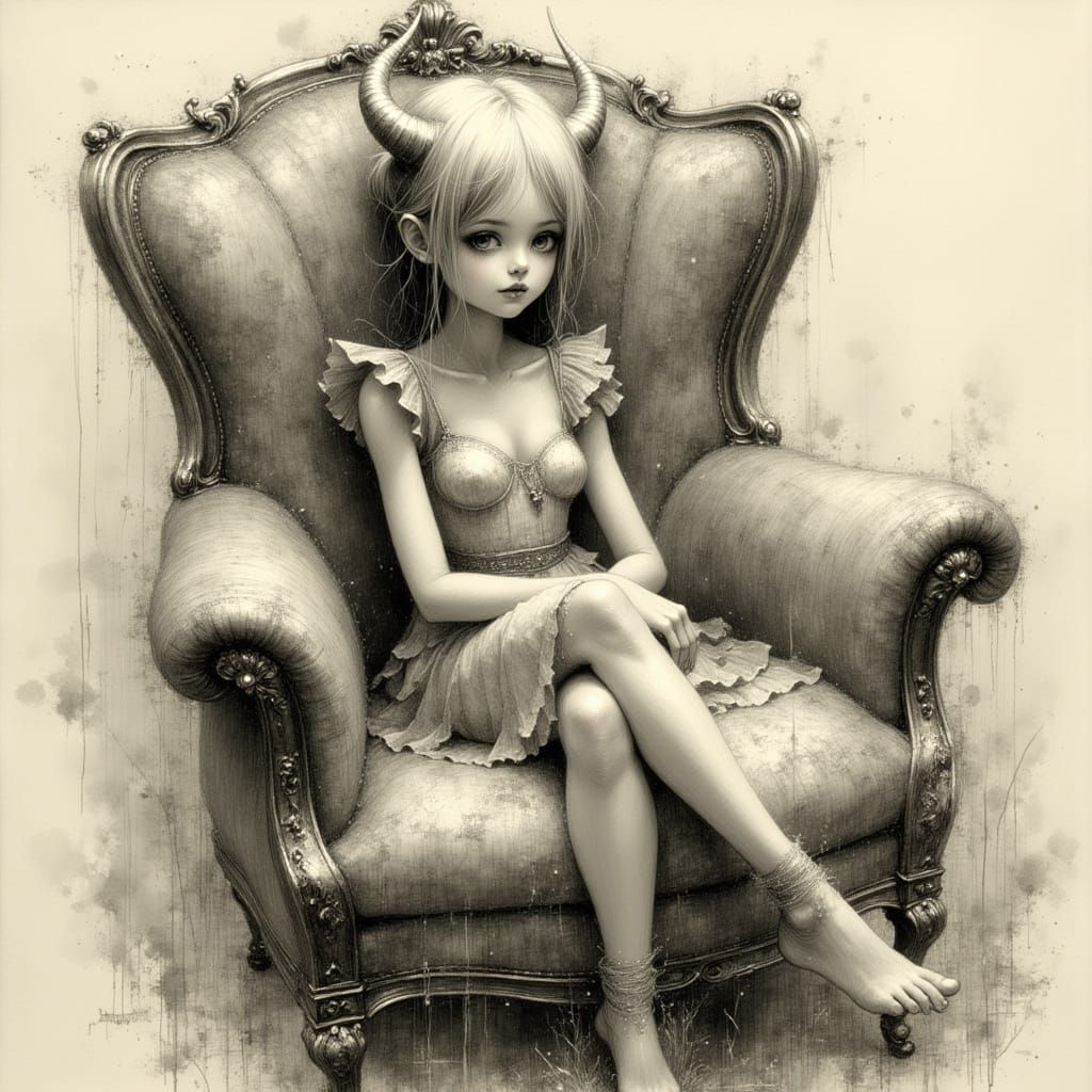 Surreal Portrait of a Young Woman with Delicate Horns