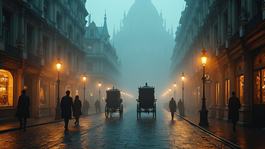 Mystical Victorian London Cityscape at Dusk