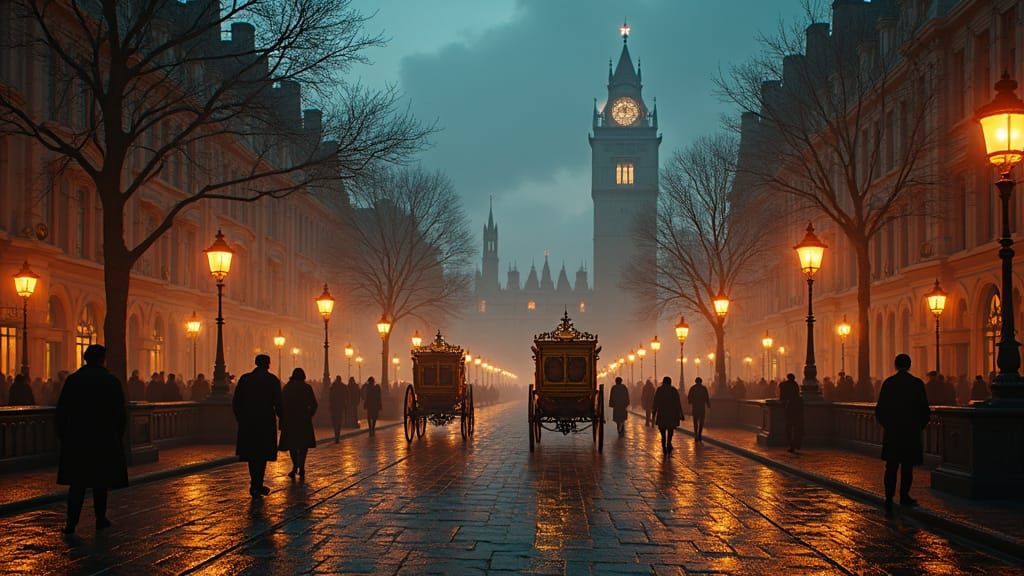 Victorian London Cityscape at Dusk, Fantasy Concept Art