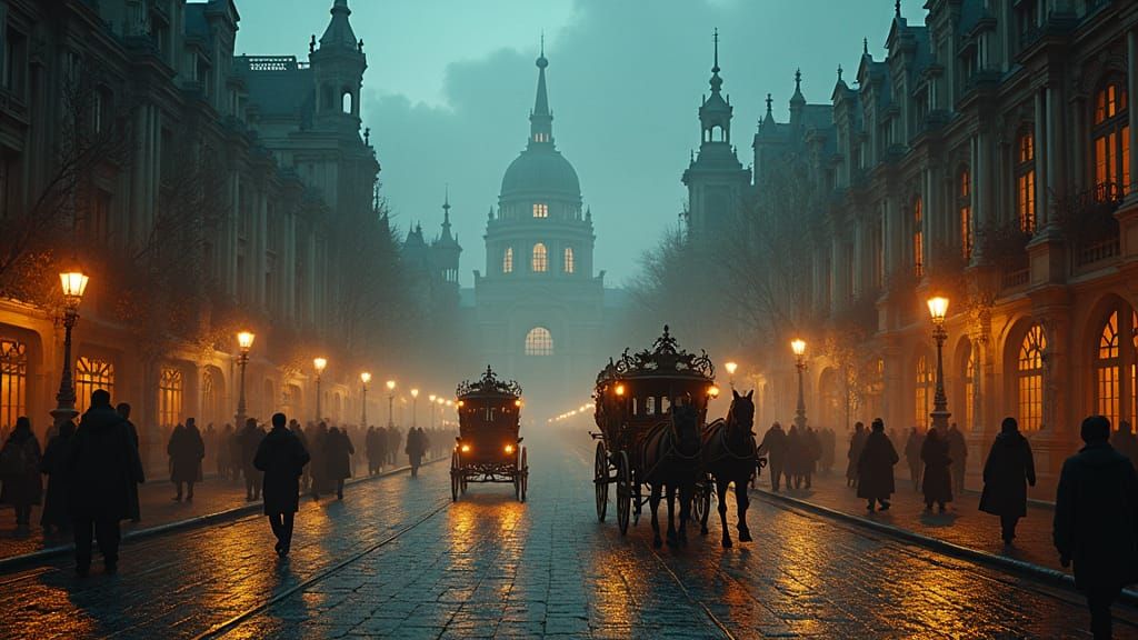 Mystical Victorian London Cityscape at Dusk