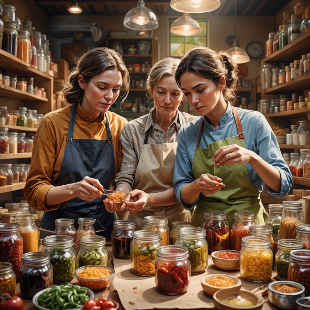 Women in Harmonious Food Preparation, Hyperrealistic Concept...