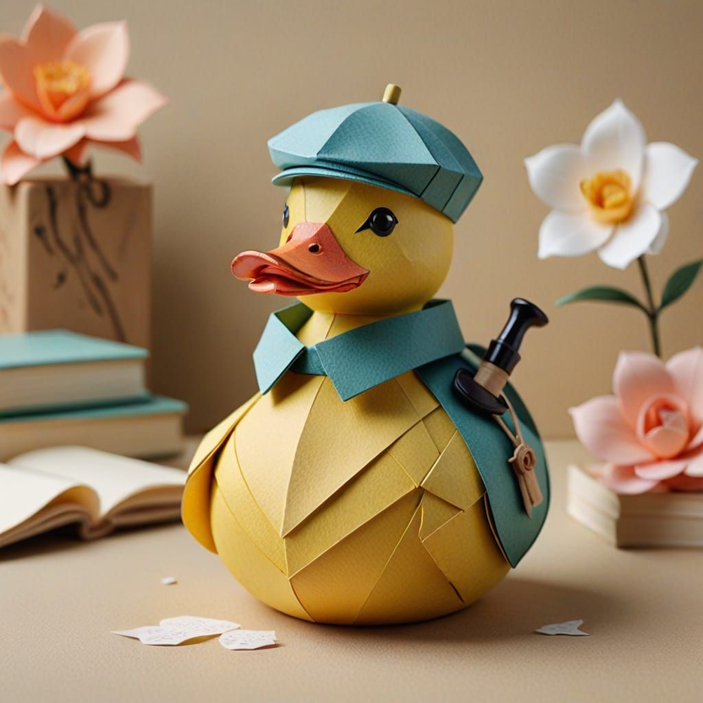 Origami Papercraft Rubber Duck in Cozy Scottish Attire