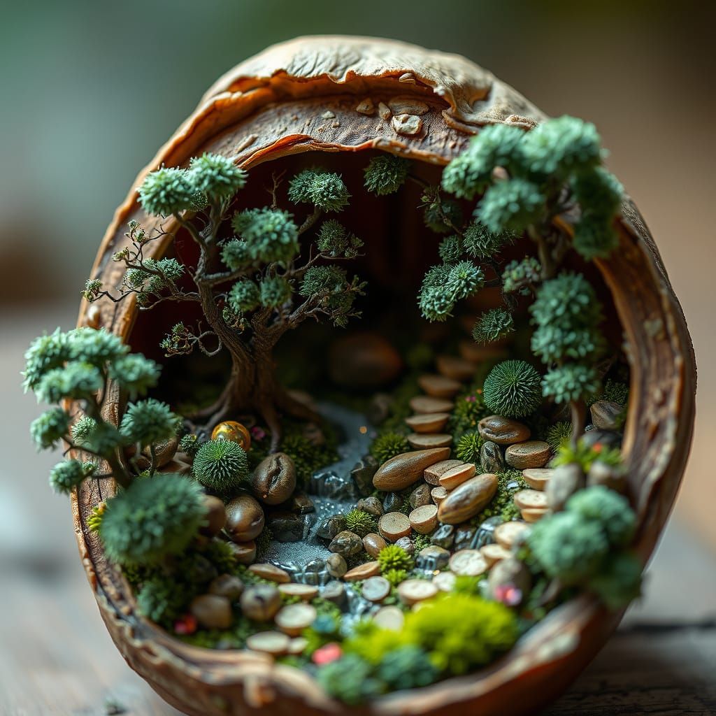 Miniature World Inside a Nut, Detailed Art