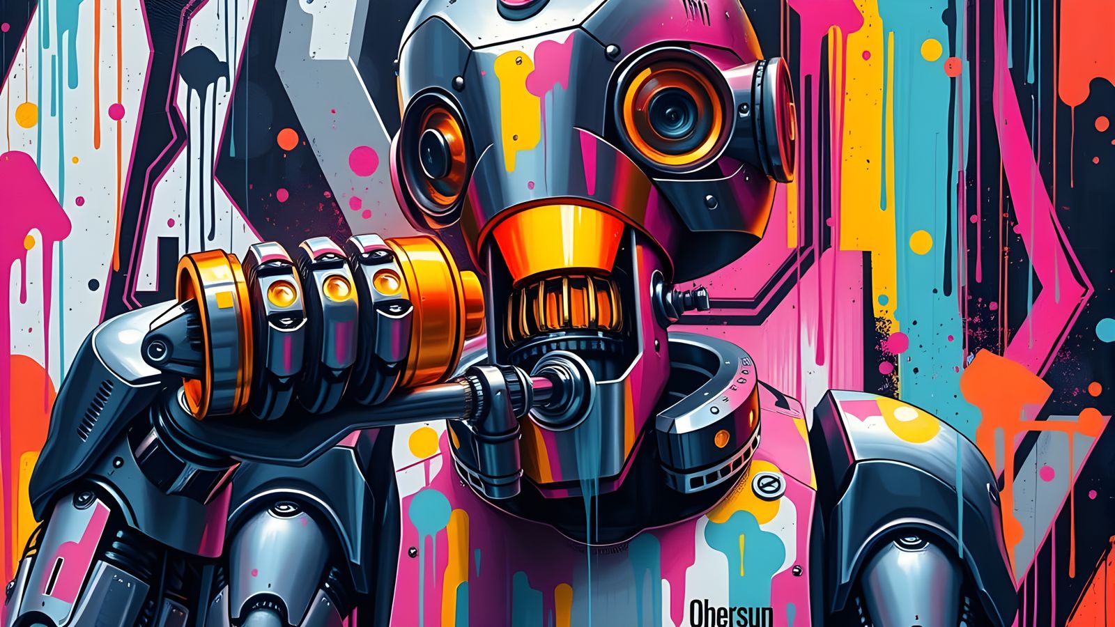 Robot Overlord Squeezing Algorithmic Juice in Graffiti Art