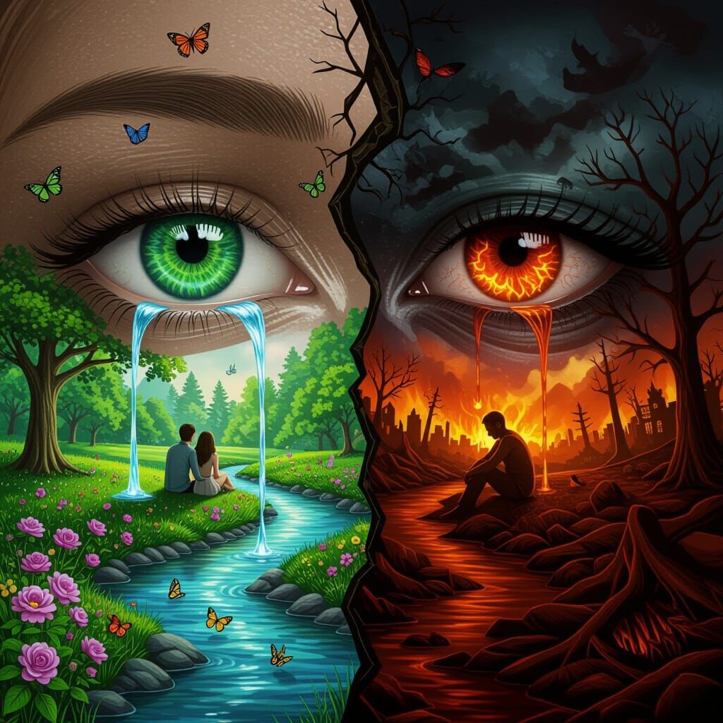 Contrasting Worlds Reflected in Eyes