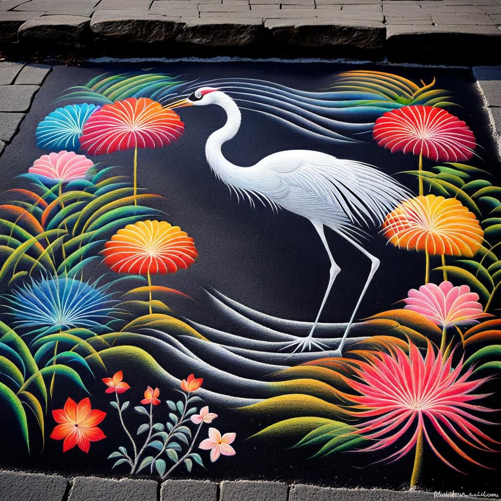 Ethereal Multicolored Chalk Art: Japanese Zen Garden