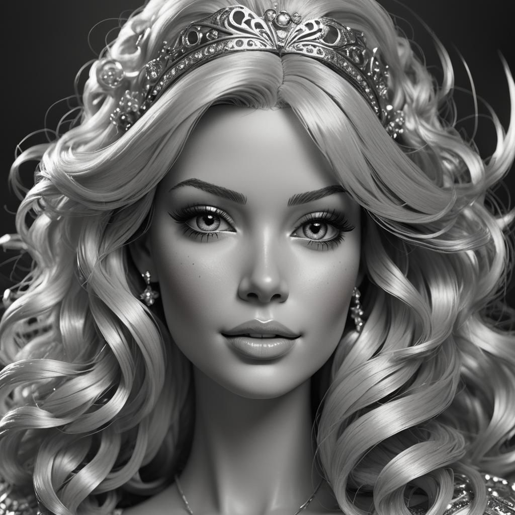Hyperrealistic Plus Size Barbie Portrait in Black and White