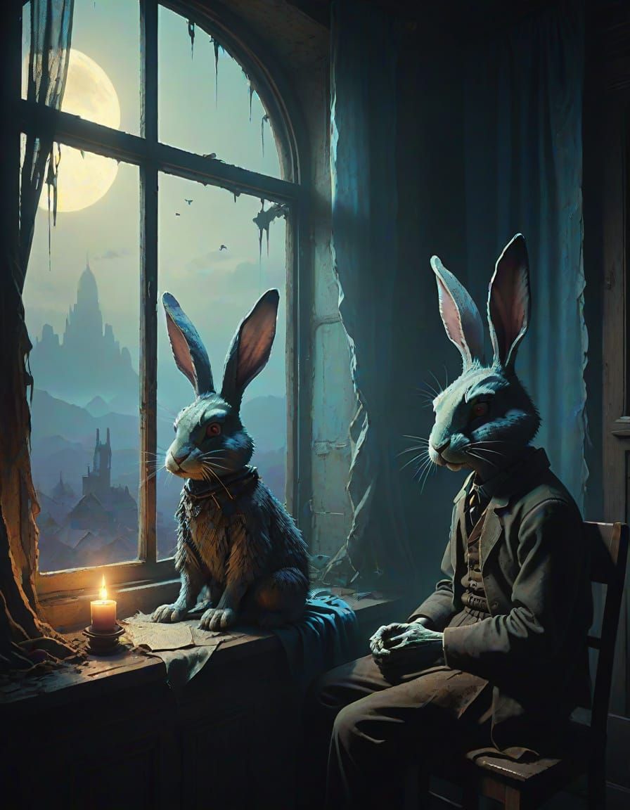 Mysterious Figures Behind a Grimy Window in a Distressed, VH...