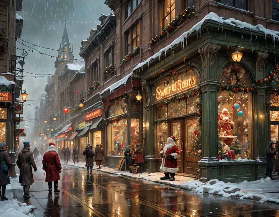 Whimsical Art Nouveau Winter Wonderland Scene