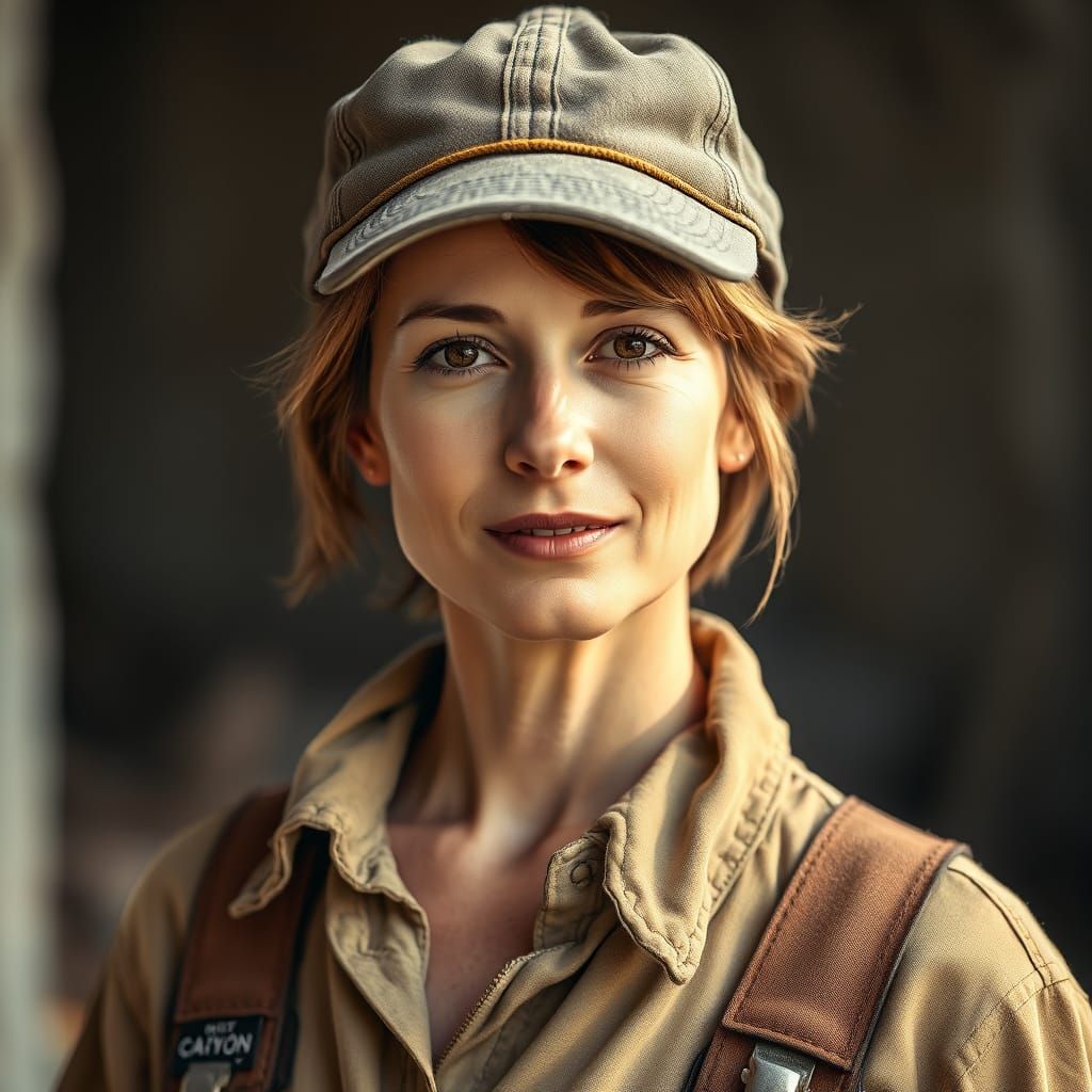 Woman in Bricklayer Attire: High-Contrast Portrait
