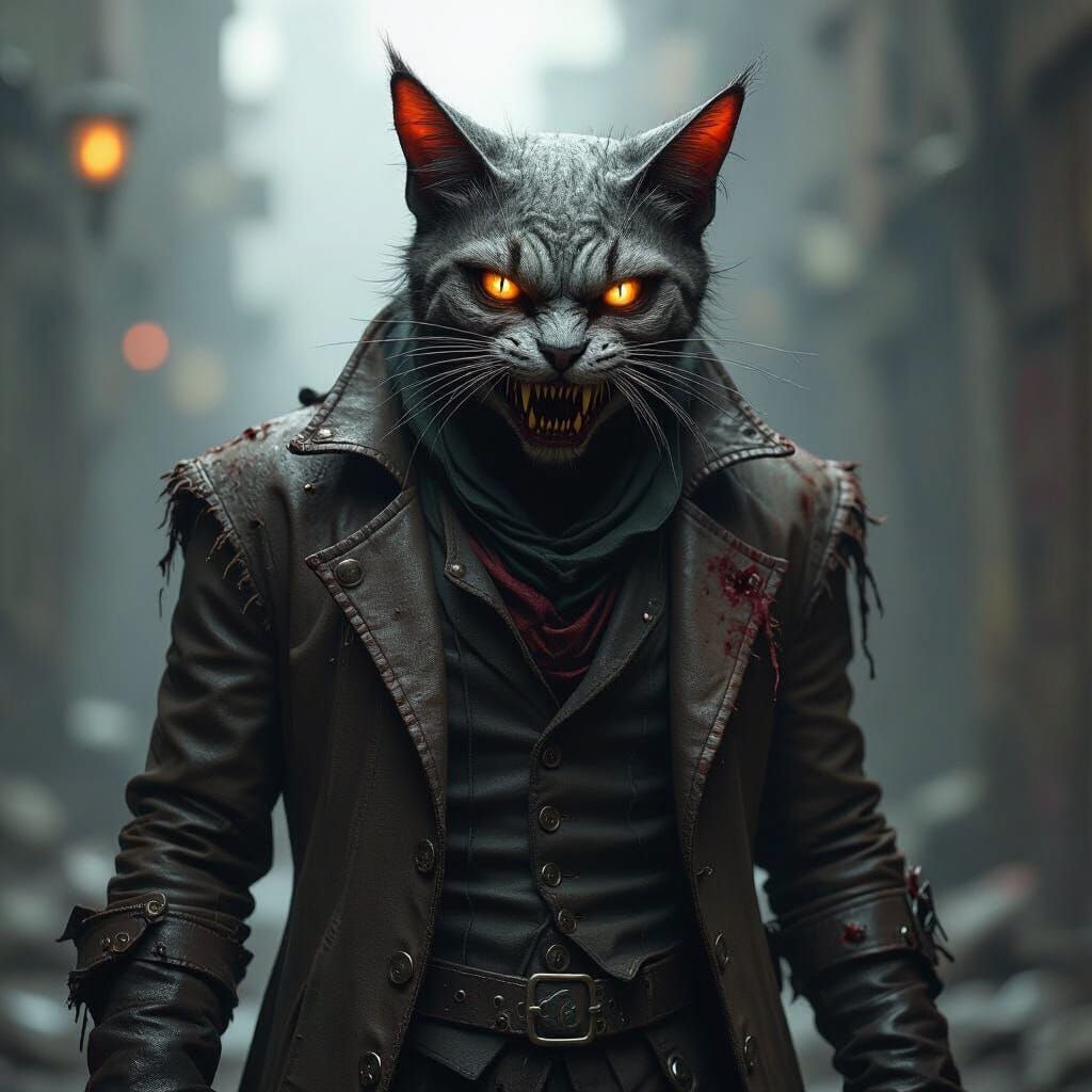 Grotesque Undead Feline in Gothic Horror Style