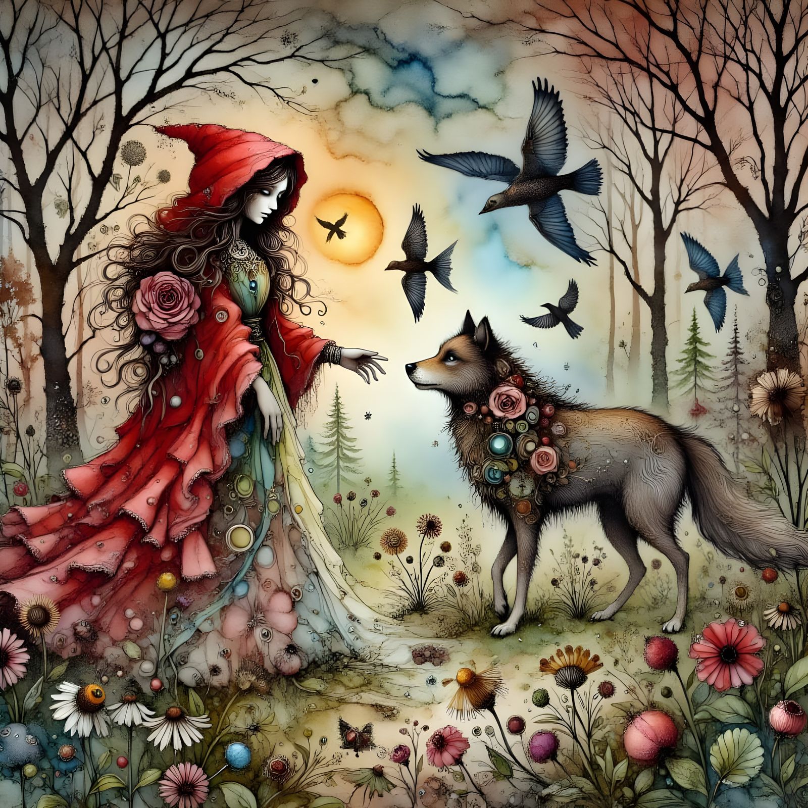 Little Red Riding Hood Meets the Wolf in Earthy Cyberpunk St...