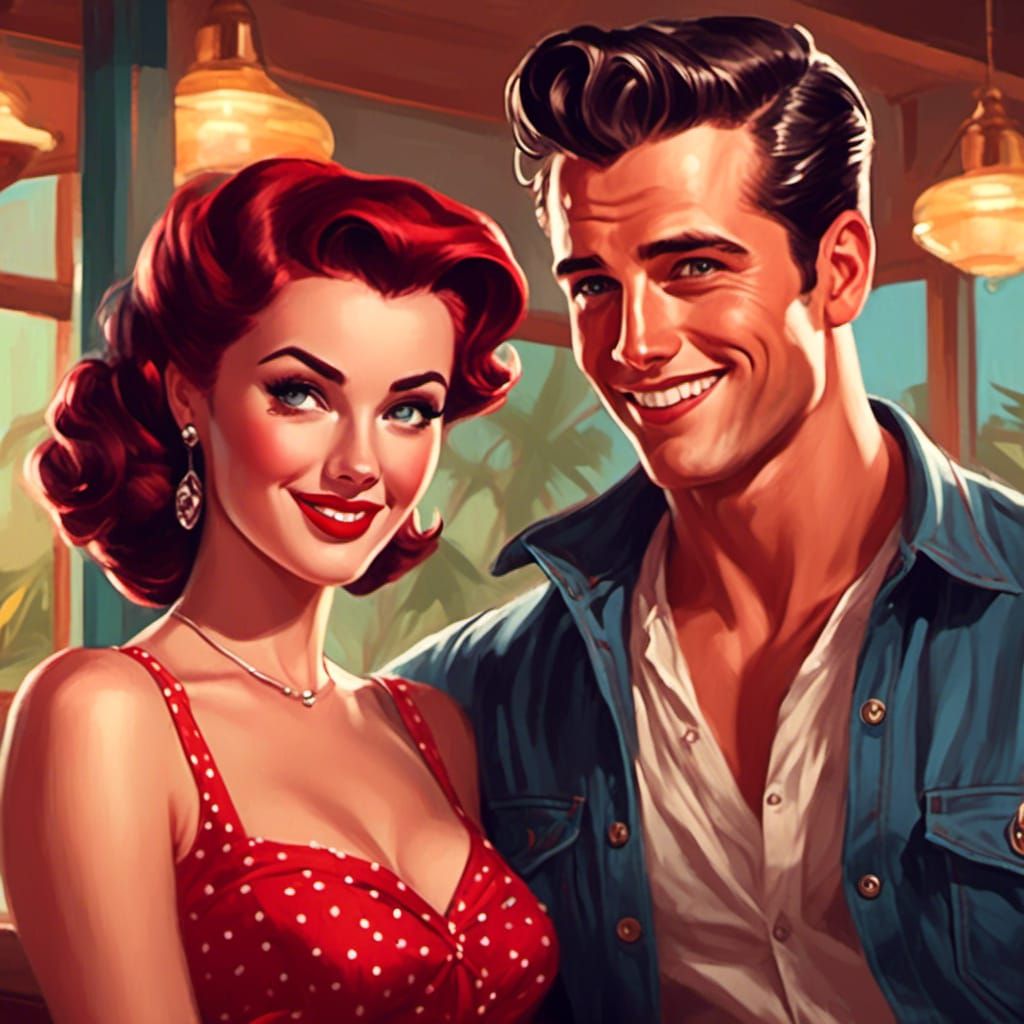 Retro Rockabilly Pin-Up Girl in 1950s Style
