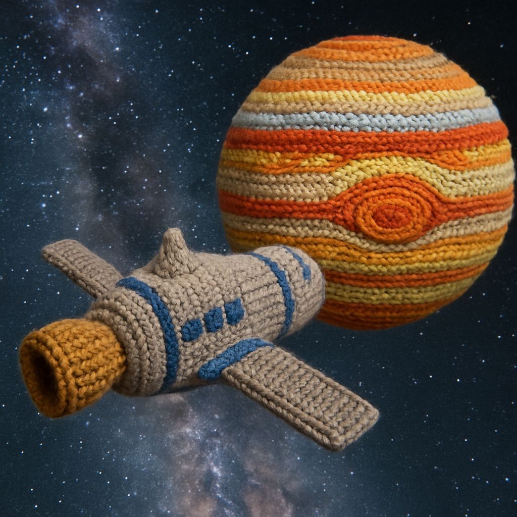 Knitted Spaceship Orbits Knitted Jupiter