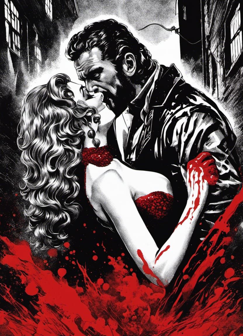 Vampire Scavenger Licking Bloody Lips Splatterpunk Illustrat...