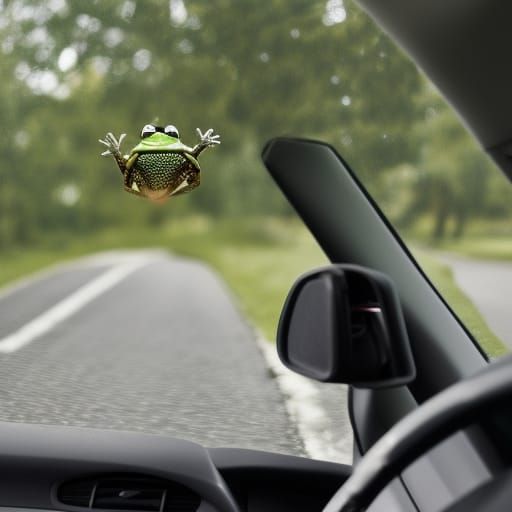 Frog Piloting Car While Helicoptering