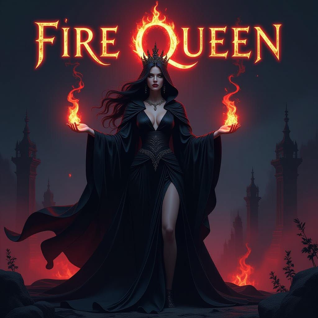 Gothic Fire Goddess Queen in Biomechanical Darkness