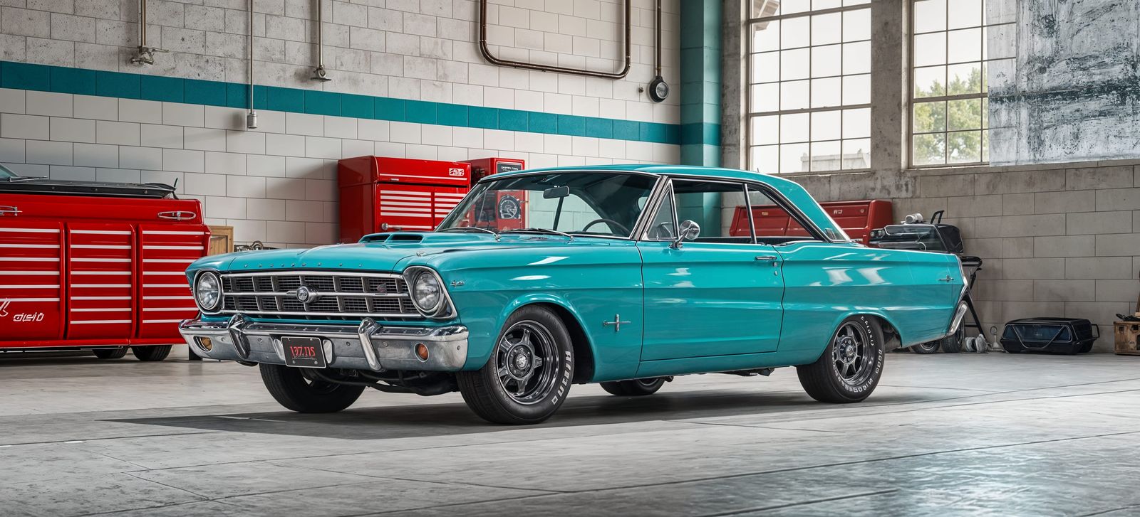 Classic 1964 Ford Muscle Car in Restored Garage