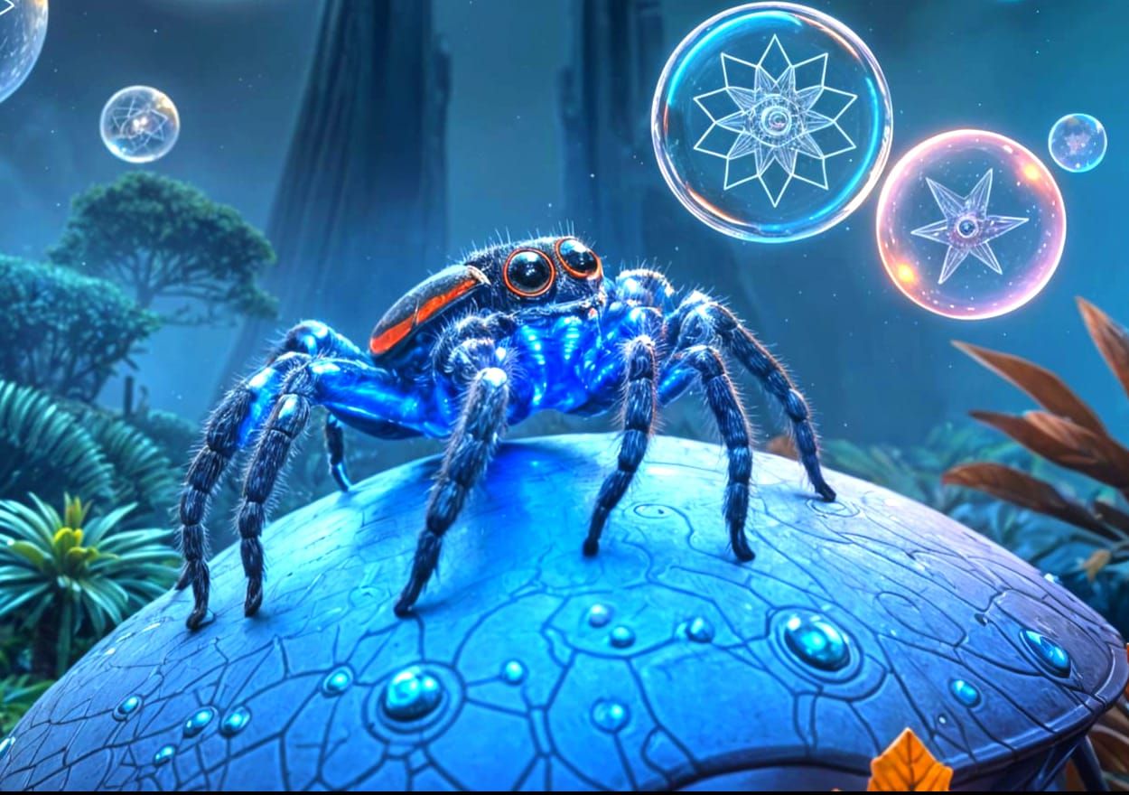 Futuristic Jumping Spider Fantasy Pet in Detailed Matte Pain...