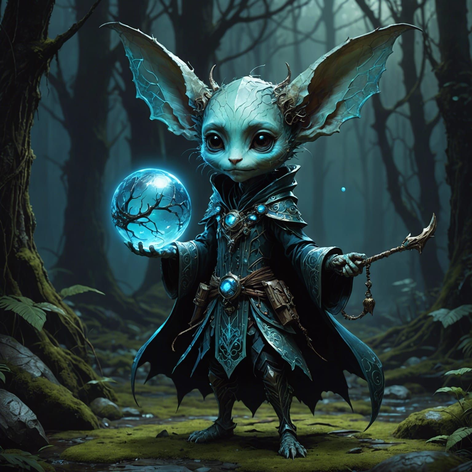 Bioluminescent Elf with Orb: Gothic Digital Art