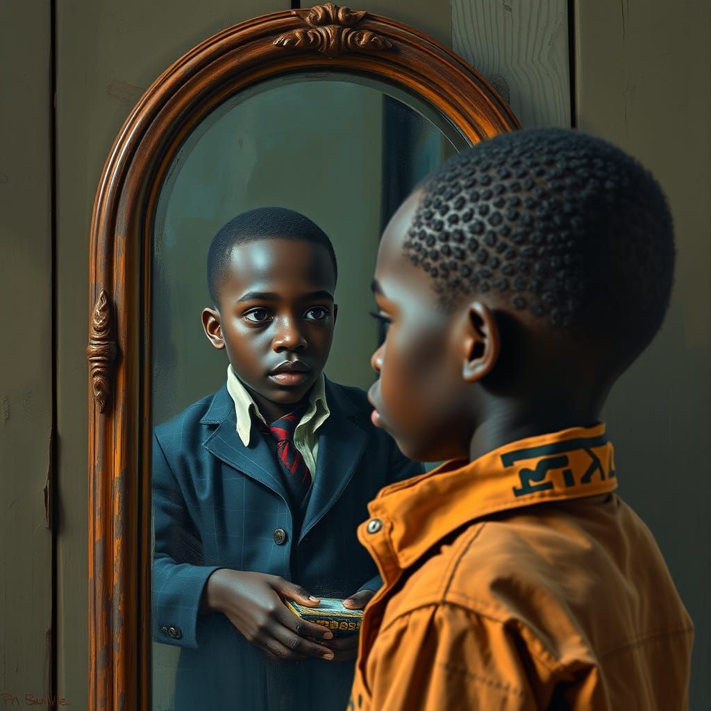 African Boy Envisions Business Success in Mirror