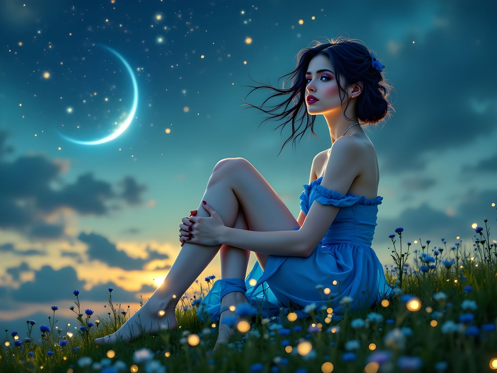 Ethereal Norse Goddess Gazing at the Starry Sky