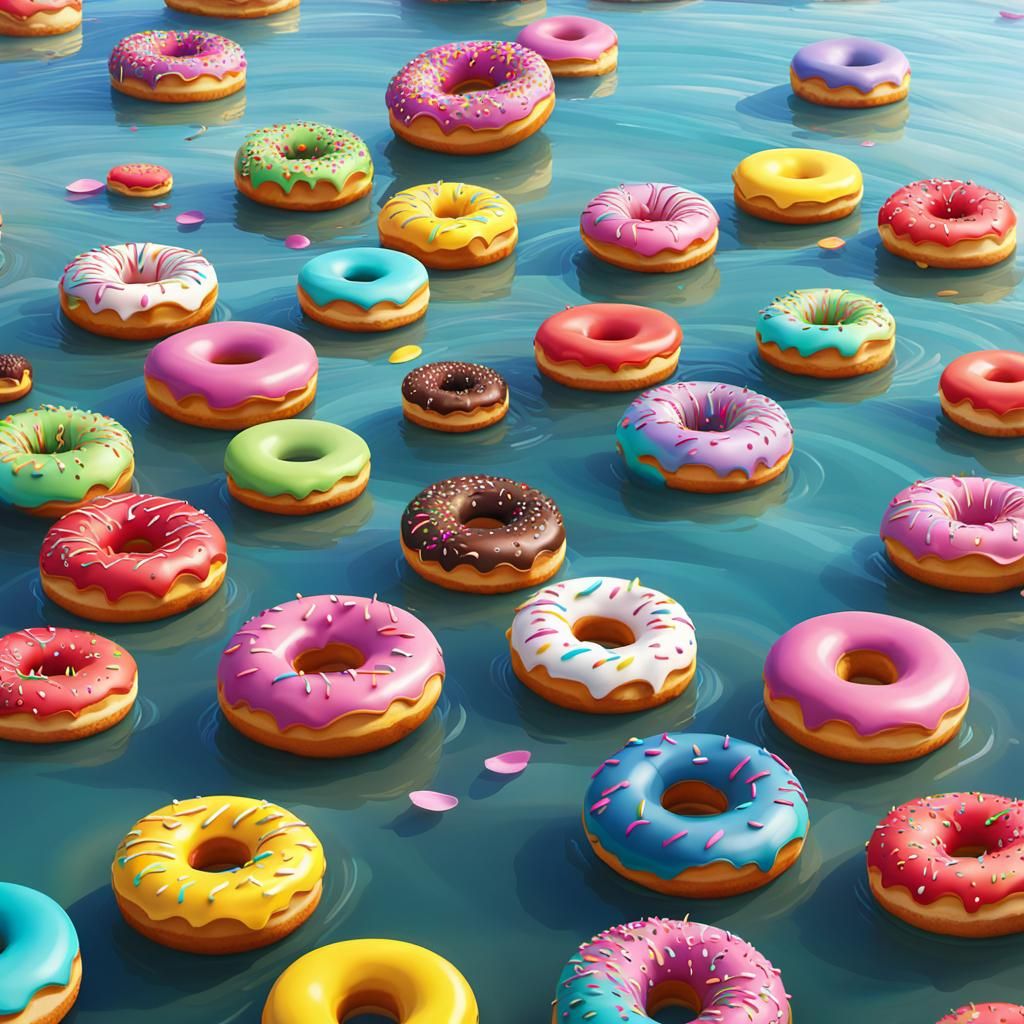 Donuts Float Down River in Dreamy Digital Art