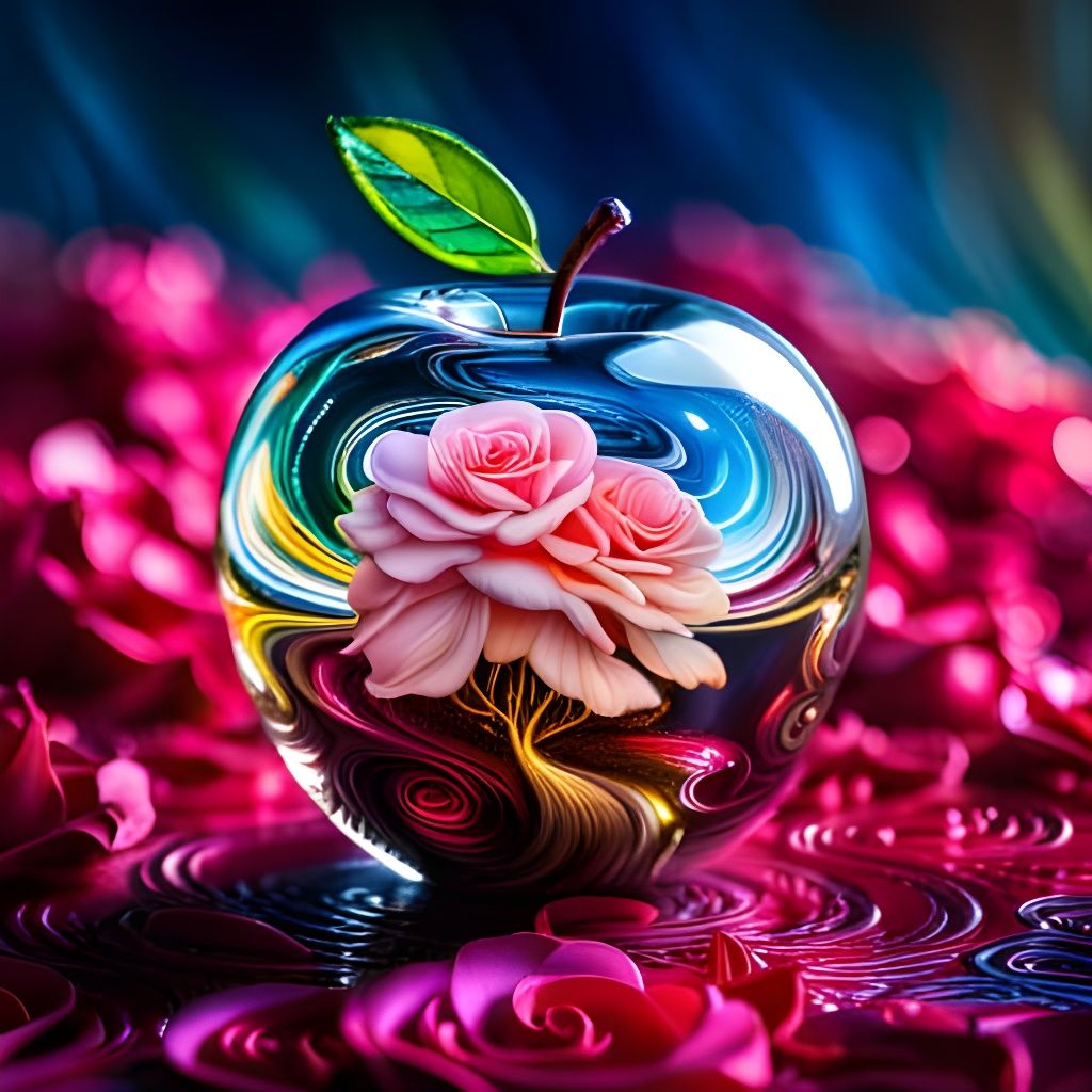 Glass Apple with Tree, Roses, and Cosmic Lights