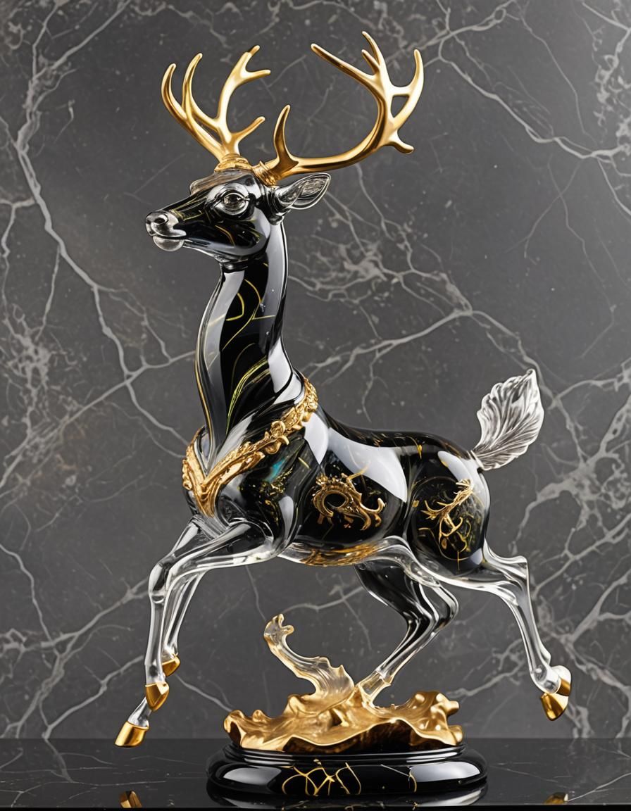 Art Deco Leaping Deer in Blown Glass
