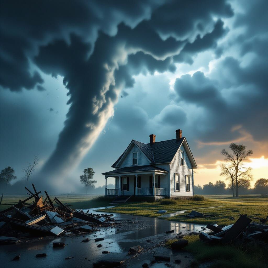 Tornado Threatens Quaint House in Cinematic Style