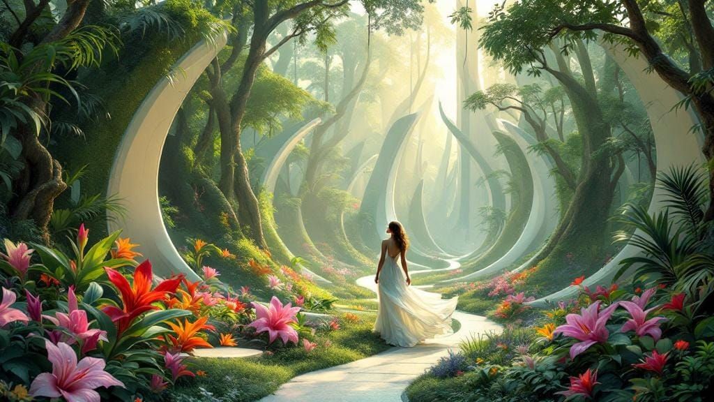 Utopic Future: Woman in Frutiger Aero Forest