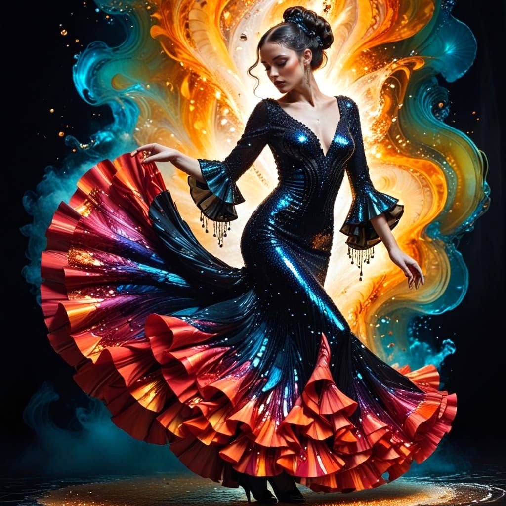 Vibrant Retro Sci-Fi Flamenco Dancer in Ethereal Art