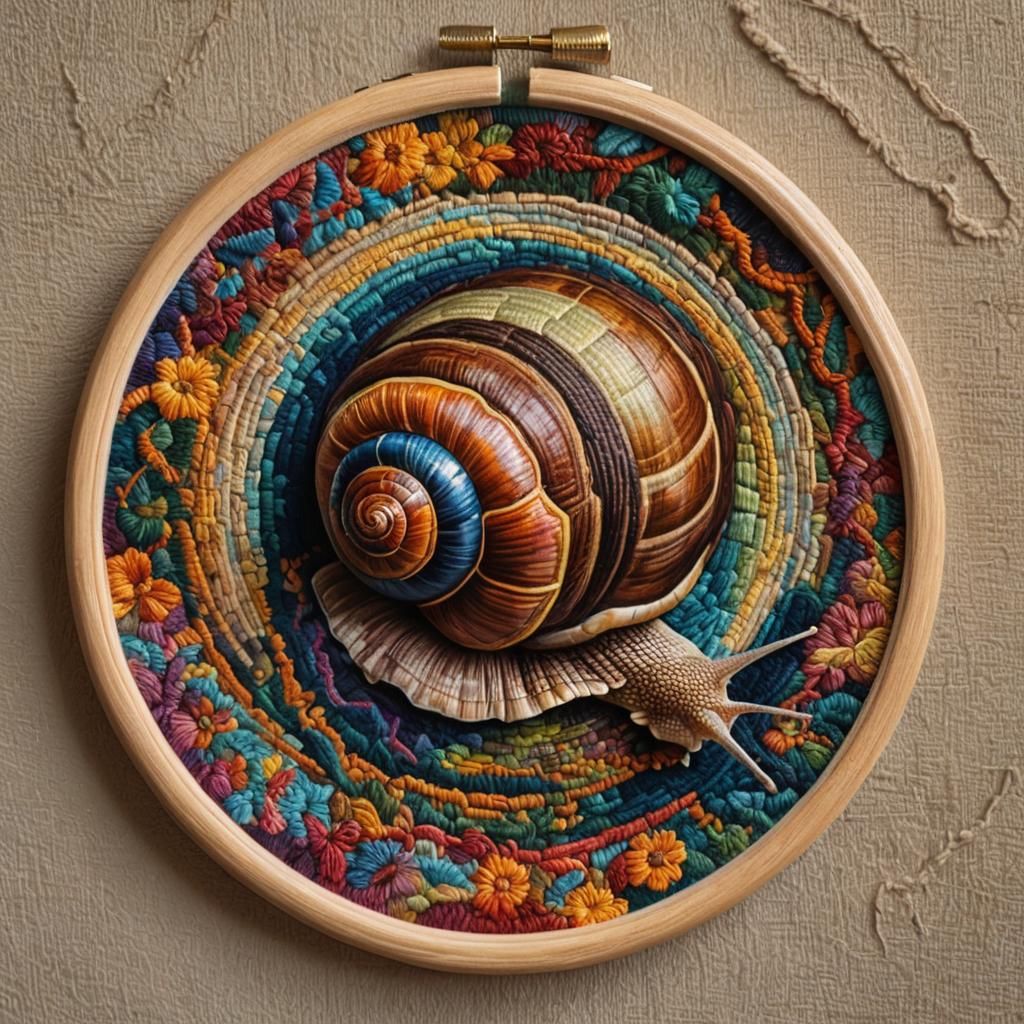 Giant African Land Snail Needlepoint Embroidery