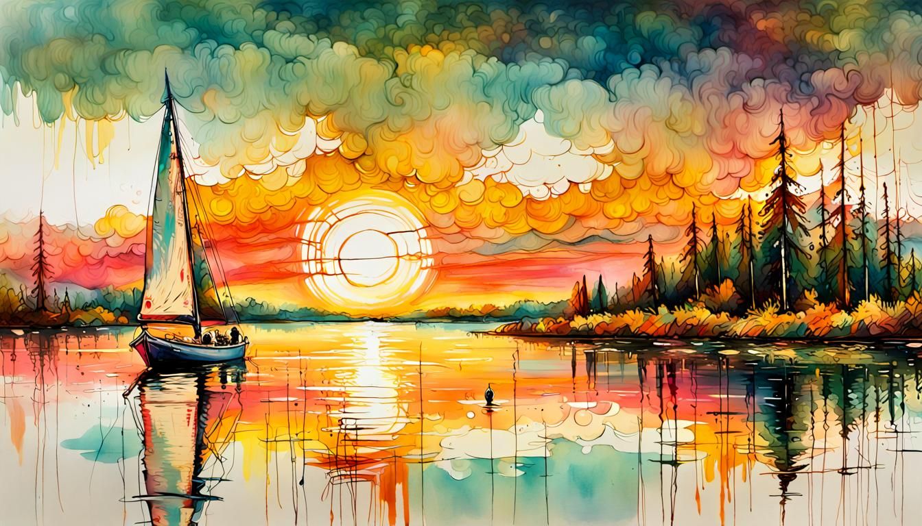 Ethereal Sailboat Scene at Golden Hour