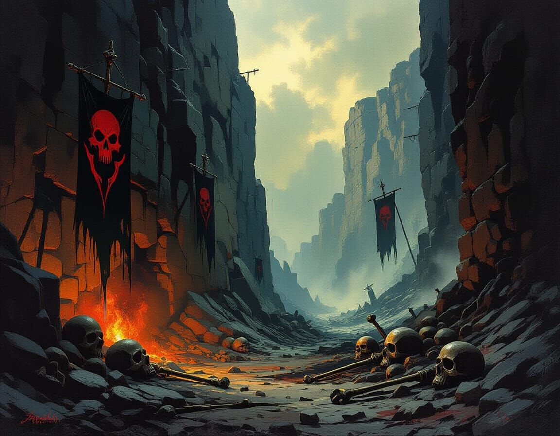 Battle-Scarred Canyon in Dark Fantasy Style