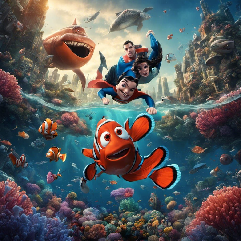 Finding Nemo and Superman Movie Poster Mashup