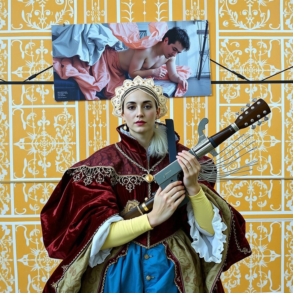 Renaissance Woman and Man in Neo Dada Style