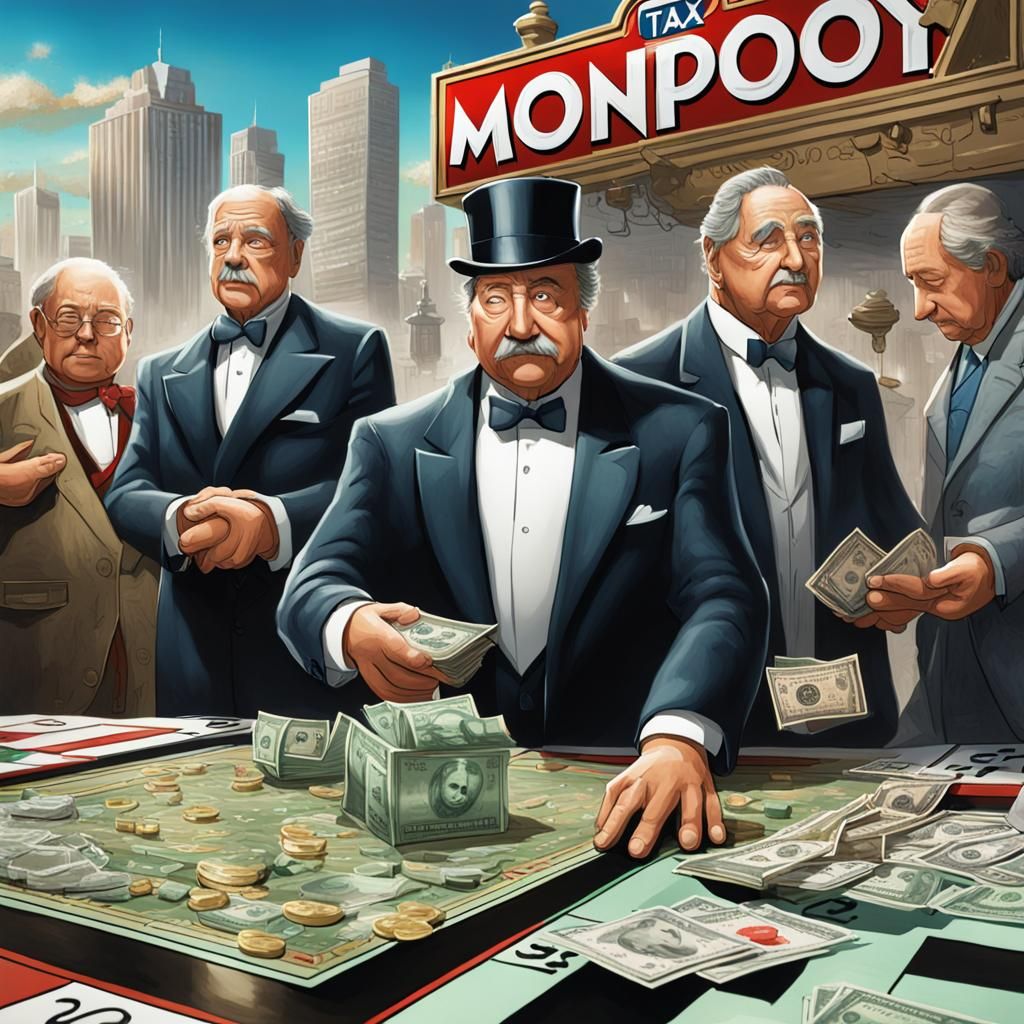Billionaires on Taxland Game Board, Hyperrealistic Art