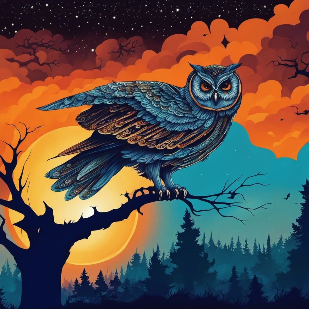 Creepy Haunted Forest with Ornate Owl