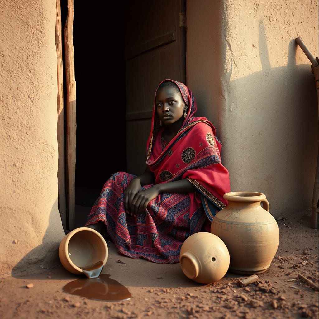Contemplative African Woman in Traditional Dress